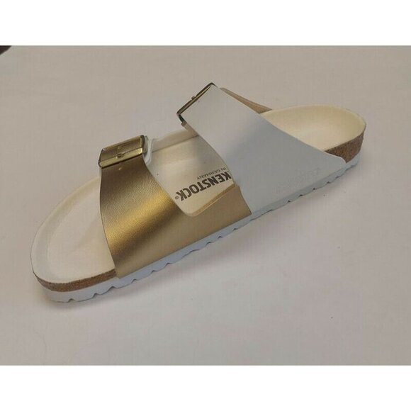 Birkenstock Arizona Split Birko-Flor Womens 10 Mens 8 Sandals Gold White EU 41 - Picture 3 of 9